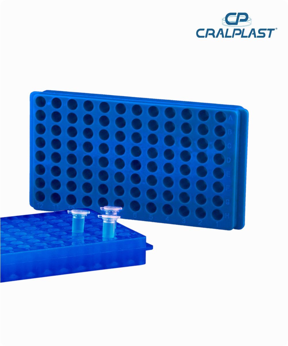 Estante dupla face azul para 60 microtubos de 0,5mL - 1,5mL - 2mL